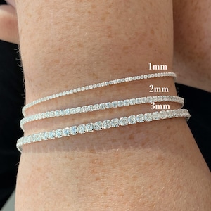Justerbart tennisarmband i 925 sterlingsilver, gåva ∙ Elegant rad med zirkonkristaller ∙ Glittrande minimalistisk kedja ∙ 1 mm, 2 mm, 3 mm bredd