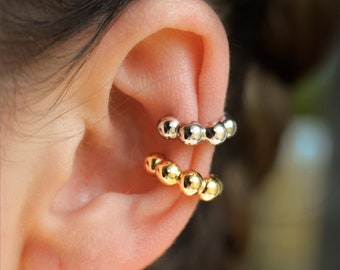 Beaded Earcuff in 925 Sterling Silver or Gold | Environment Friendly Conch Ball Shape | Cartilage Round Ring Trendy | Bubble Ear Cuff