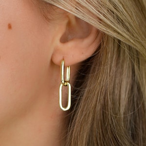 NEMY - Hoop Earrings Dipped in 14K Gold ∙ Chunky Earrings ∙ Rectangle Chain Dangle Earrings ∙ Geometric Hoops ∙ Paperclip Creoles