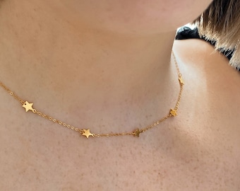 925 Sterling Silver Choker Stars Necklace ∙ Gold Minimal Chain ∙ Multistar Celestial Necklace ∙ Wedding Gift Anniversary Christmas