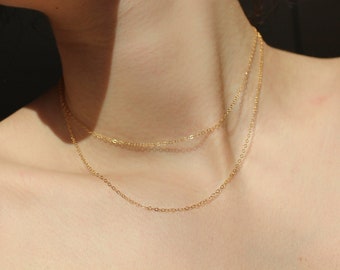 Set of 2 flat cable chains in 14k gold filled ∙ Basic Thin Chain ∙ Layered Necklace ∙ Choker necklace ∙ Minimalist dainty two necklaces