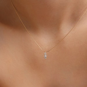 MARQUISE Dainty 14K Gold Filled Baguette Necklace Tiny charm Minimalist gold chain Gold fill necklace Gold Snake Chain image 4