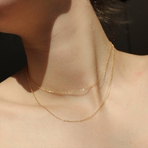 Set of 2 flat cable chains in 14k gold filled ∙ Basic Thin Chain ∙ Layered Necklace ∙ Choker necklace ∙ Minimalist dainty two necklaces