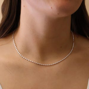 BEADIRI - Chaîne de perles en forme de riz en argent sterling 925 ∙ Collier réglable en argent perlé Collier à superpositions Chaîne à billes unisexe