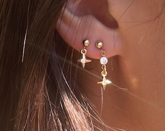 BELLATRIX - Genuine 14k Gold Filled Stud Earrings · Celestial Drop Earrings · Star Earrings Dainty Earrings · Dangling Star Studs