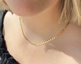 MARGOT - Choker S925 Sterling Necklace ∙ Waterproof ∙ Coin Chain Necklace ∙ Disc Gold Chain ∙ Circle Sequin Chain