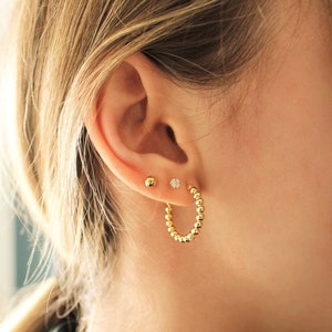 JOY - 14 Karat Gold Earrings · Huggie beaded gold hoop · Minimalist ball gold simple earrings · 1 pair · Hypoallergenic