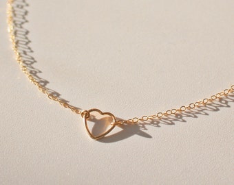Fine 14k gold filled heart necklace | Gold choker chain necklace | Valentine's day gift | Golf fill charm pendant