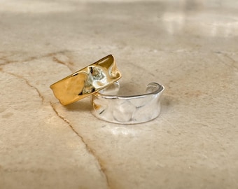 OLA - Thick Irregular 925 Sterling Silver Ear Cuff ∙ No Piercing Required ∙ Simple Plain Design ∙ Adjustable Gold Cuff