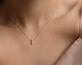 MARQUISE - Dainty 14K Gold Filled Baguette Necklace ∙ Tiny charm ∙ Minimalist gold chain ∙ Gold fill necklace ∙ Gold Snake Chain