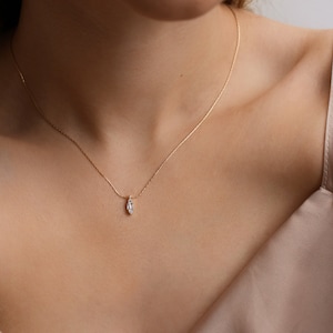 MARQUISE Dainty 14K Gold Filled Baguette Necklace Tiny charm Minimalist gold chain Gold fill necklace Gold Snake Chain image 1