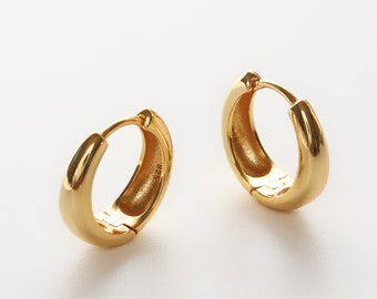 18 karat Gold Vermeil Hoops Earrings  ∙ New version ∙  Huggies Gold Hoop ∙ 18mm Outside ∙ Mother's Day Jewelry ∙ Hypoallergenic ∙ WATERPROOF