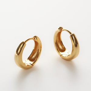 18 karat Gold Vermeil Hoops Earrings New version Huggies Gold Hoop 18mm Outside Mother's Day Jewelry Hypoallergenic WATERPROOF image 1