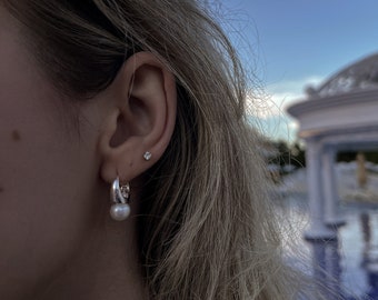 Pearl Hoop Earrings in 925 sterling silver · Fashion Women Earrings Silver Clip