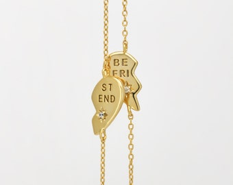 Set of 2 18k Gold Vermeil Friendship Bracelet ∙ BBF Splitted Love Heart CZ ∙ Waterproof ∙ Affordable Luxury ∙ Gift for friend