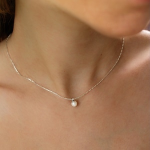 JUNE Silver Pearl Drop Necklace Pearl Dangle Chain Tiny Box Chain Wedding Pearl Layering image 2