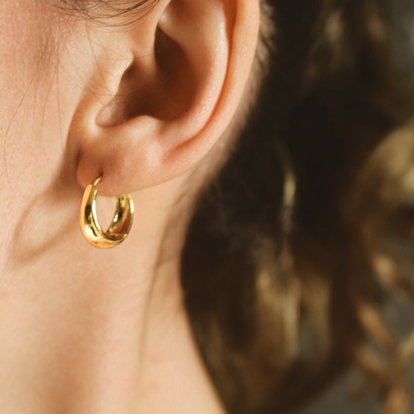 TIMELESS 15mm · 24k Thick gold hoops earrings · Minimalist Creole earrings · 1 pair · Long lasting earrings · Huggies