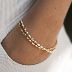 BEADIRI · Rice Beaded 925 Sterling Silver Bracelet · Bead Gold Bracelet 100% Sterling Silver · Dainty adjustable chain bracelet