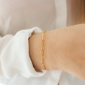 14k gold fill Paperclip Bracelet 3x8.8mm Rectangle Link Chain Sturdy Minimalist Bracelet For Her Chunky Bracelet Trendy Jewelry image 5