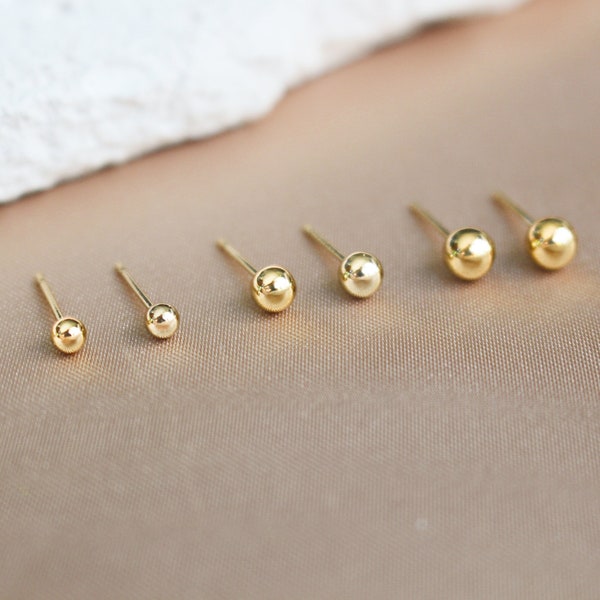 14K Or Rempli | Boucles d'oreilles minimalistes délicates | Boucles d'oreilles boule puces à l'oreille poussoir simple stud