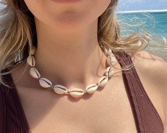 Cowrie Shell Necklace and Bracelet | Choker Shell Necklace Adjustable | Summer Beach Jewelry | Boho Shell Necklace | Natural Sea Shell