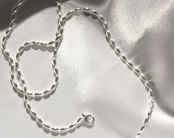 925 Sterling Silver Rice Shaped Bead Chain | Tarnish Resistant | Beaded Silver Adjustable Necklace | Layering Necklace Unisex | Ball Chain