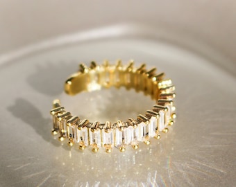 JAZLYNN - Baguette Ring in Gold   | Adjustable ring | Gift for women girl bridesmaid friend | Band Crystal Ring