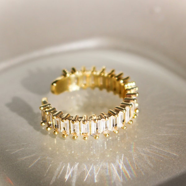 JAZLYNN - Baguette Ring in Gold   | Adjustable ring | Gift for women girl bridesmaid friend | Band Crystal Ring