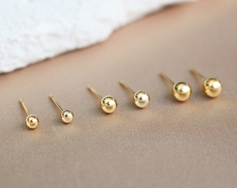 14k Gold Filled Studs Earrings | Plain Ball Earrings | Gold Fill Ball Posts Stud On Ear | 3mm, 4mm, 5mm