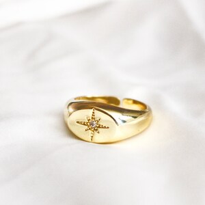 North Star Gold Ring One size 7.5 Jewelry Stackable Ring Constellation Star Signet Ring Bridesmaid gift image 1