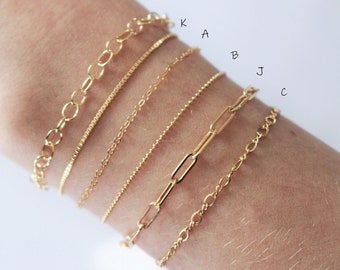 14k Gold Filled Chains Bracelets · Gold Stacking Chains · Waterproof Everyday Bracelet· Minimalist Jewelry · Bridesmaid Gift