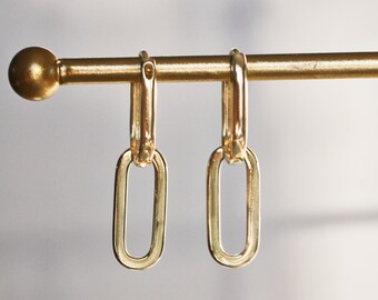 NEMY - Hoop Earrings Dipped in 14K Gold ∙ Chunky Earrings ∙ Rectangle Chain Dangle Earrings ∙ Geometric Hoops ∙ Paperclip Creoles