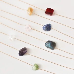 Custom Gemstone Raw Crystal Necklace in 14k Gold Filled · Natural Freeform Stones · Labradorite Moonstone Peridot Necklace Turquoise Jewelry