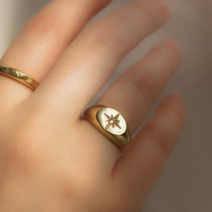 North Star Gold Ring One size 7.5 Jewelry Stackable Ring Constellation Star Signet Ring Bridesmaid gift image 2