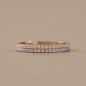 Bague pavée de diamants en argent sterling 925, or 18 carats · Anneau d'éternité, superposition d'anneaux pour tous les jours · Bague raffinée minimale avec breloque