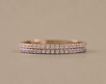 Diamond Paved Ring in 925 Sterling Silver 18k Gold · Eternity Band Ring Everyday Stacking Rings · Complete with a charm Dainty Minimal Ring