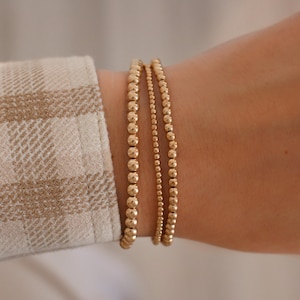 Stretchy Genuine 14K Gold Filled Beaded Bracelets for Women ∙ Gold Filled Beaded Bracelet ∙ Popular Classic Gift ∙ Waterproof ∙ 6.5inches