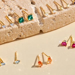 Tiny 18k Gold Studs Earrings AAAAA Zirconia · Birthstone Gemstones Earrings · Everyday Wear Diamond Ruby Earrings · Minimalist Gift For Her