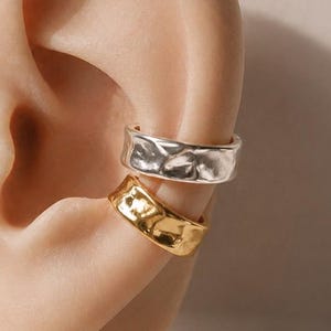 OLA - Thick Irregular 925 Sterling Silver Ear Cuff ∙ No Piercing Required ∙ Simple Plain Design ∙ Adjustable Gold Cuff