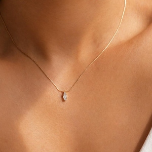 MARQUISE - Dainty 14K Gold Filled Baguette Necklace ∙ Tiny charm ∙ Minimalist gold chain ∙ Gold fill necklace ∙ Gold Snake Chain