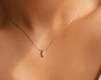 MARQUISE - Dainty 14K Gold Filled Baguette Necklace ∙ Tiny charm ∙ Minimalist gold chain ∙ Gold filled necklace ∙ Gold Snake Chain