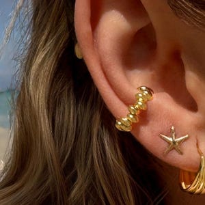 Rice Beads Ear cuff in 925 Sterling Silver ∙ 18k Gold Cuff ∙ Shiny Peas Cuffs ∙ Cartilage Ring U-shaped Trendy ∙ Fake Piercing SC