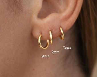 Waterproof Hoops in 18k Gold 925 Silver ∙ Layering Gold Huggies ∙ Simple Tiny Earrings ∙ Baby Small Hoop ∙ Piercing Accessory ∙ 6 7 8 9mm