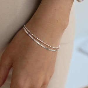 CANEO - 100% 925 Sterling Silver Double Layer Bracelet ∙ Silver Bracelet ∙ Herringbone Bracelet ∙ Sterling Silver Jewelry