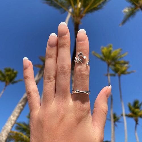 Sturdy 925 Sterling Silver Knuckle Ring · Water Element Ring