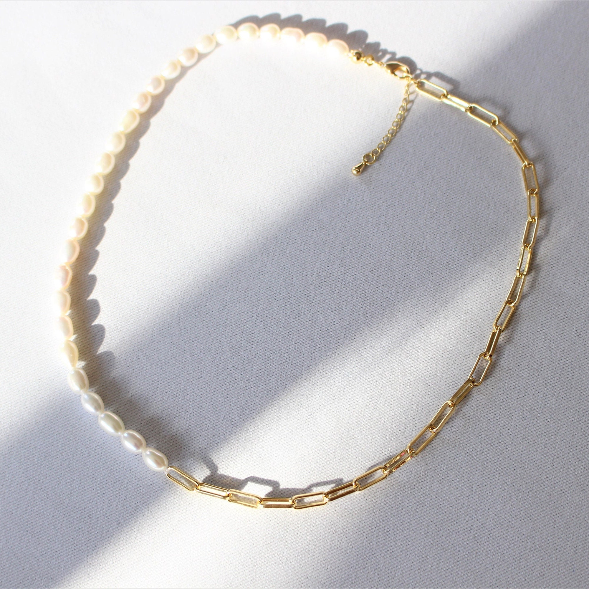 Half Beaded Half Chain Necklace in 14k 