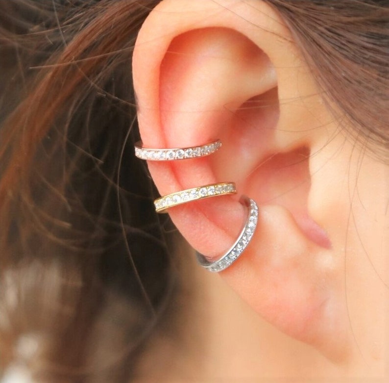 Women/'s Chain ear cuff Cz Chains earcuff No piercing unique 925 Sterling silver earring,14k gold fake earrings allergy free Ear wrap
