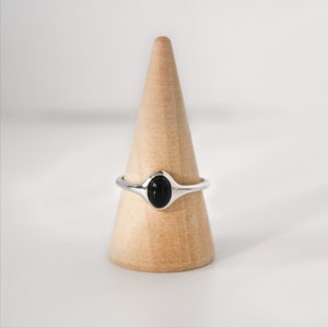 ONY - Authentic S925 Sterling Silver Ring ∙ Waterproof ∙ Black Agate ∙ Adjustable Ring ∙ Stone ring ∙ Gothic Solitaire Band Ring