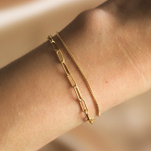 Set of 2 bracelets in real 14k gold filled | Rectangle and box chain | Minimalist bracelet | gold bracelet set | Bridesmaid
