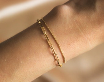 Set of 2 bracelets in real 14k gold filled | Rectangle and box chain | Minimalist bracelet | gold bracelet set | Bridesmaid